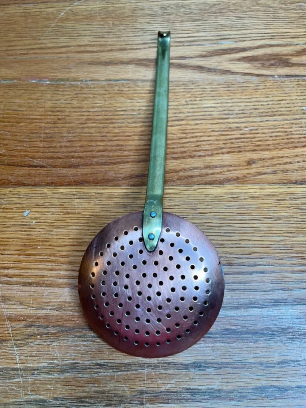 Vintage Copper & Brass Kitchen Utensils - Set Of 4 - Skimmer ,Spatula ,Small Lad